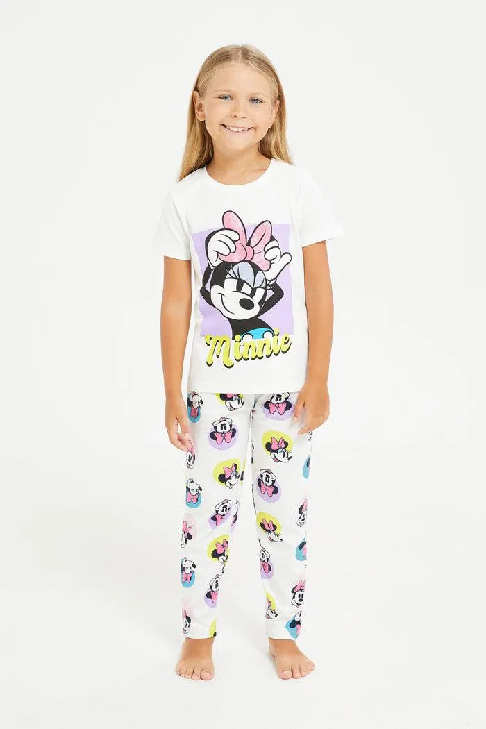 Girls White Minnie Mouse Pyjama Set (2 Piece)