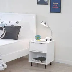 urbanedge kids night stand with 1 drawer and storage pine wood & mdf - white