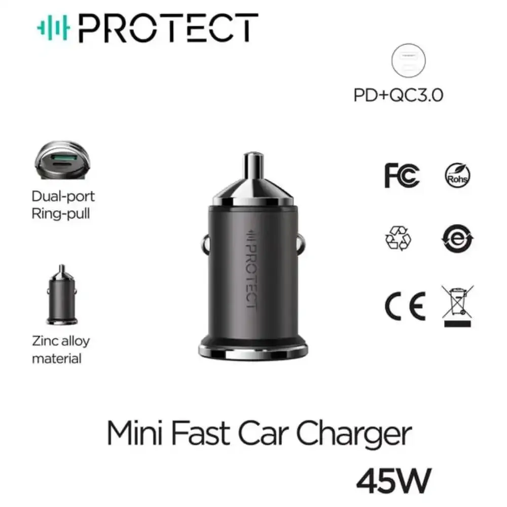 Protect Fast Charging Dual Port Car Charger Black - C-A35