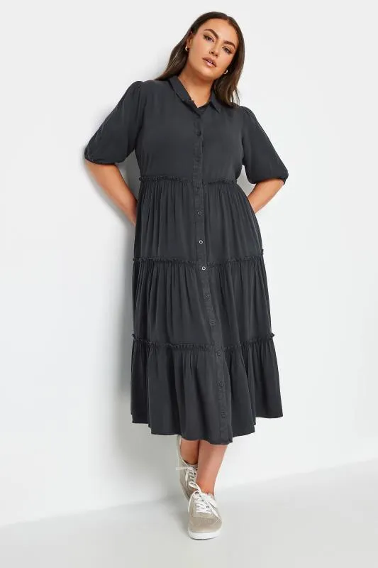 YOURS Curve Charcoal Grey Midaxi Shirt Dress