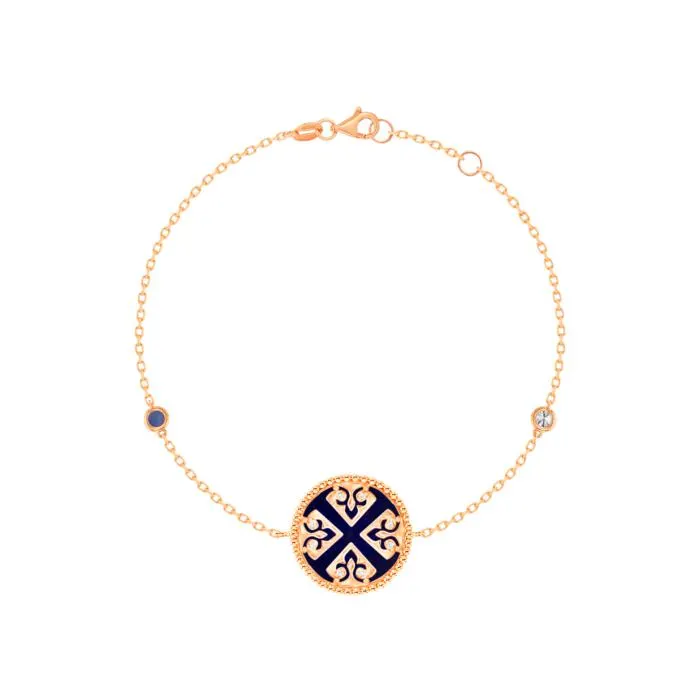Lace Single Medallion Bracelet in 18K Rose Gold With Lapiz Lazuli and Blue Sapphire And Diamonds