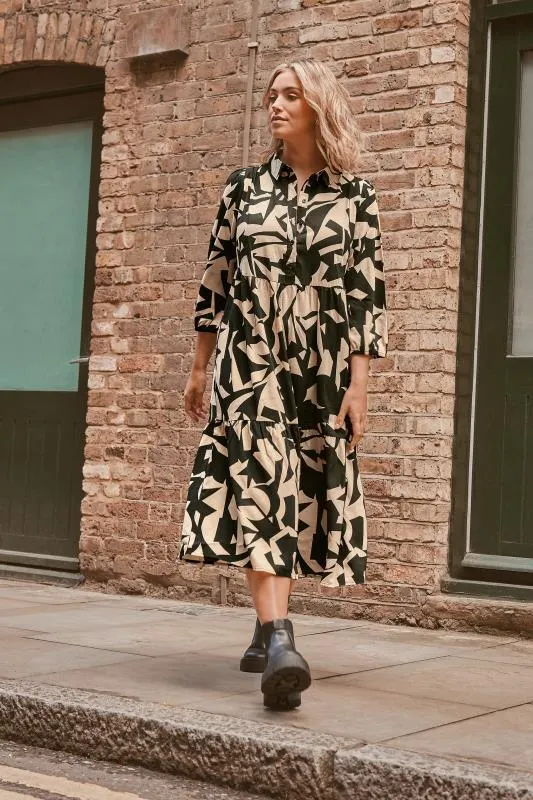 YOURS Curve Black Abstract Print Midi Shirt Dress