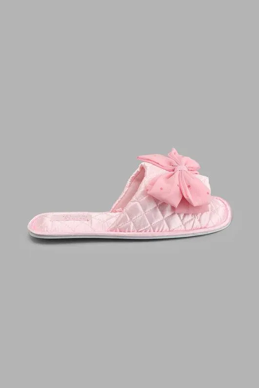Women Pink Bow Trim Slippers