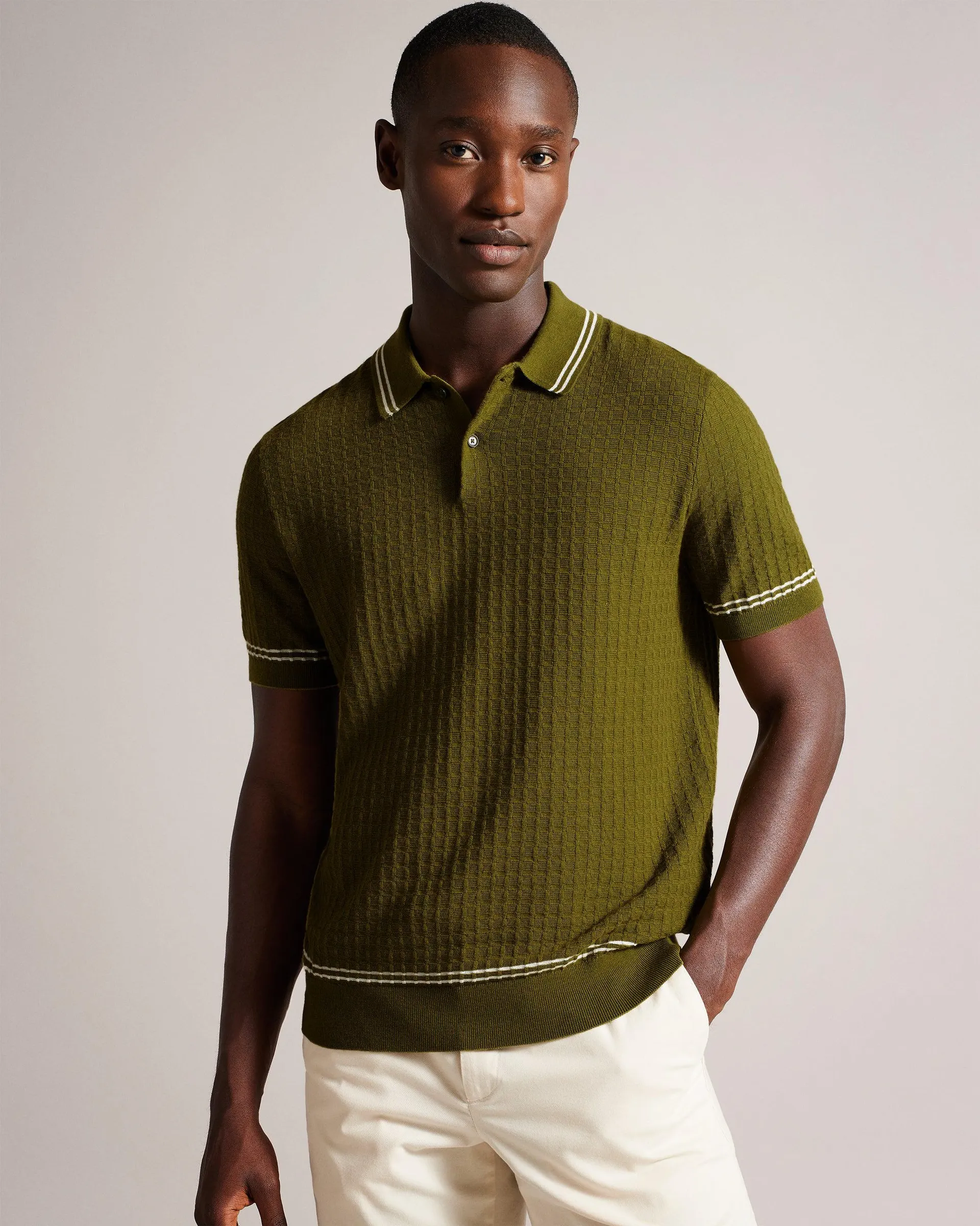 Maytain Short Sleeve Textured Polo Shirt Olive