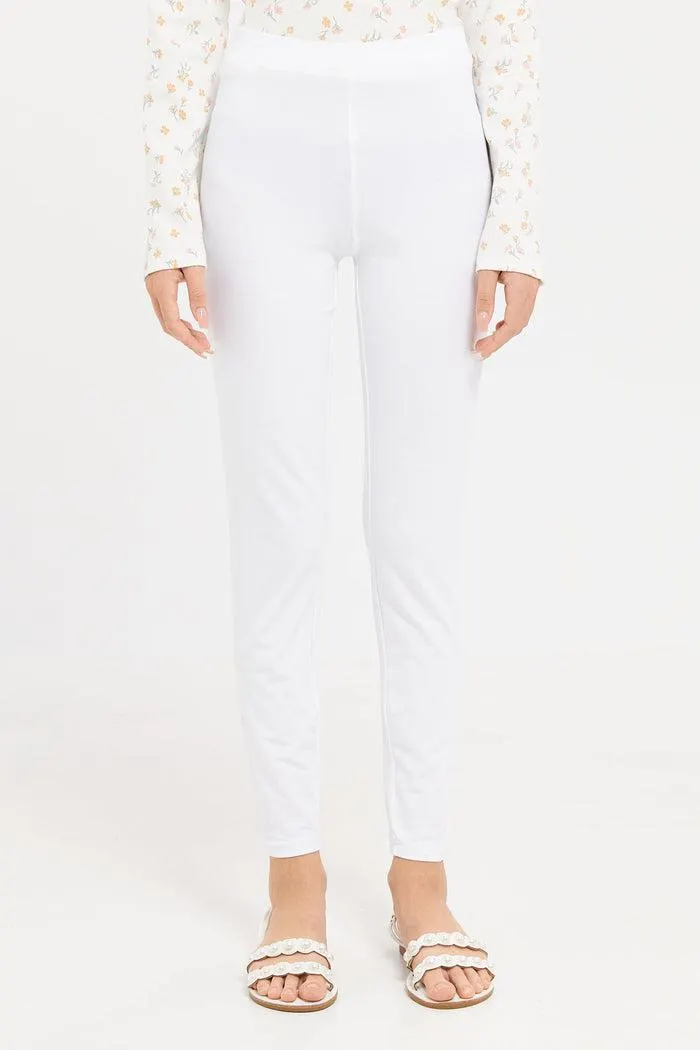 Senior Girls White Basic Leggings