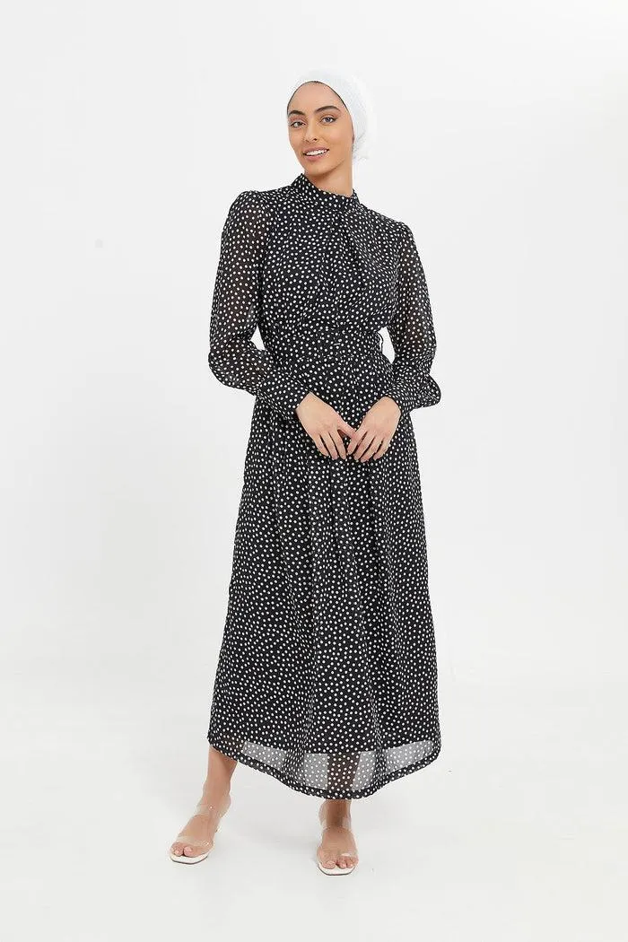 Women Black Polka Dot Maxi Dress
