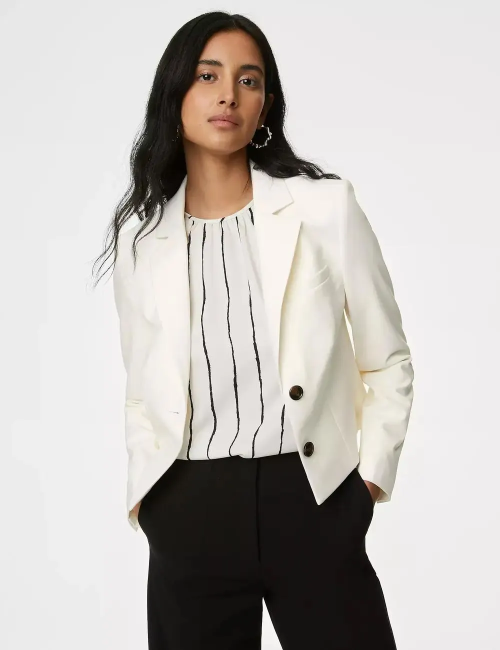 Wool Blend Tailored Cropped Blazer