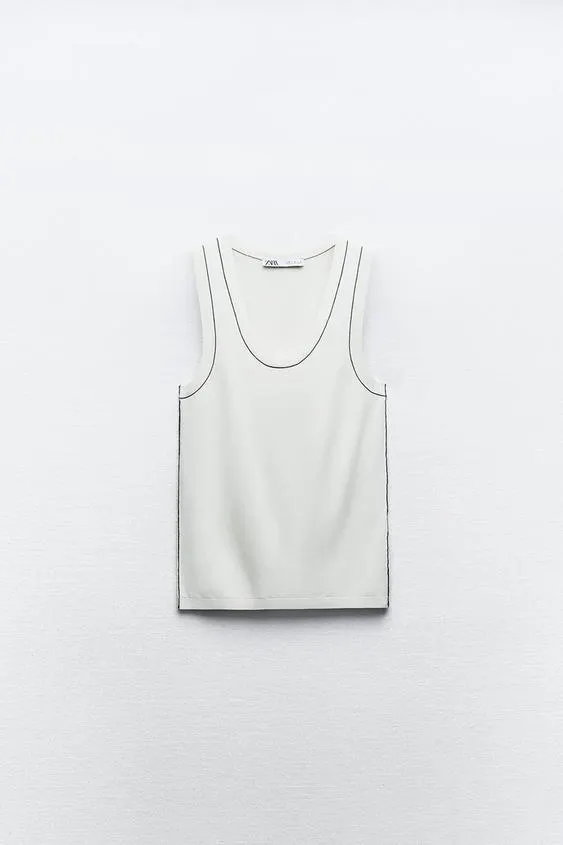 PLAIN KNIT TOP WITH CONTRAST TRIMS
