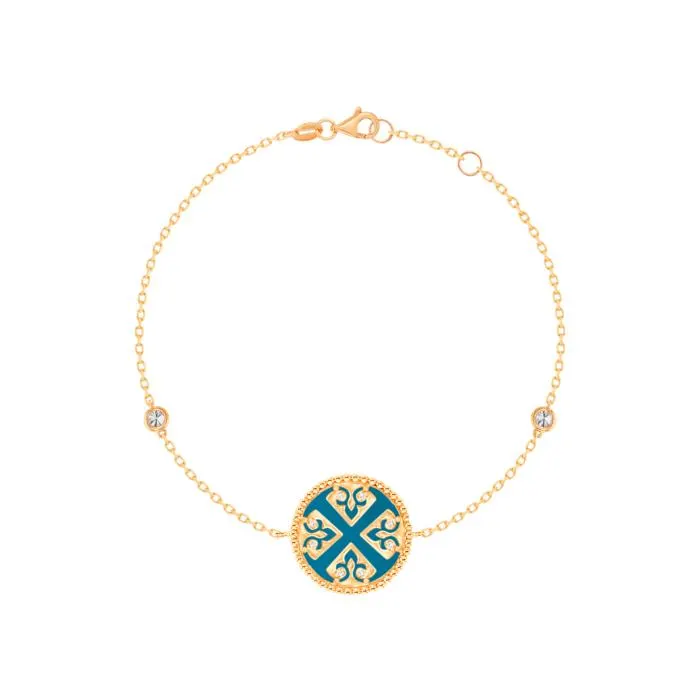 Lace Single Medallion Bracelet in 18K Rose Gold With Turquoise And Diamonds