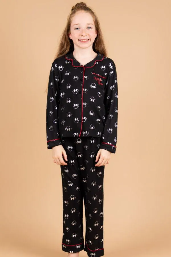 Girls Black Minnie Button Through PJ