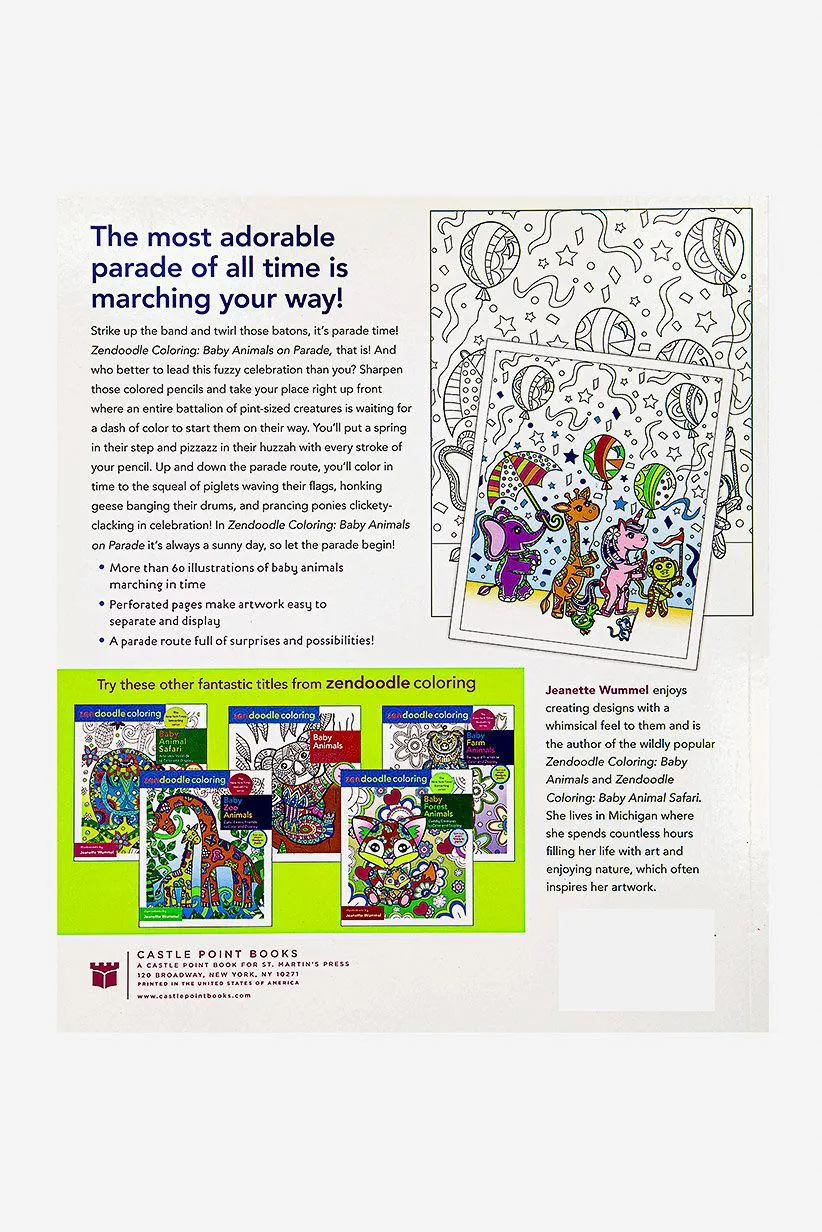 Zendoodle Baby Animals On Parade Coloring Book, White Combo