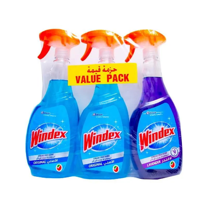 Windex Glass Cleaner 2 Original+1 Lavender Free 750ml