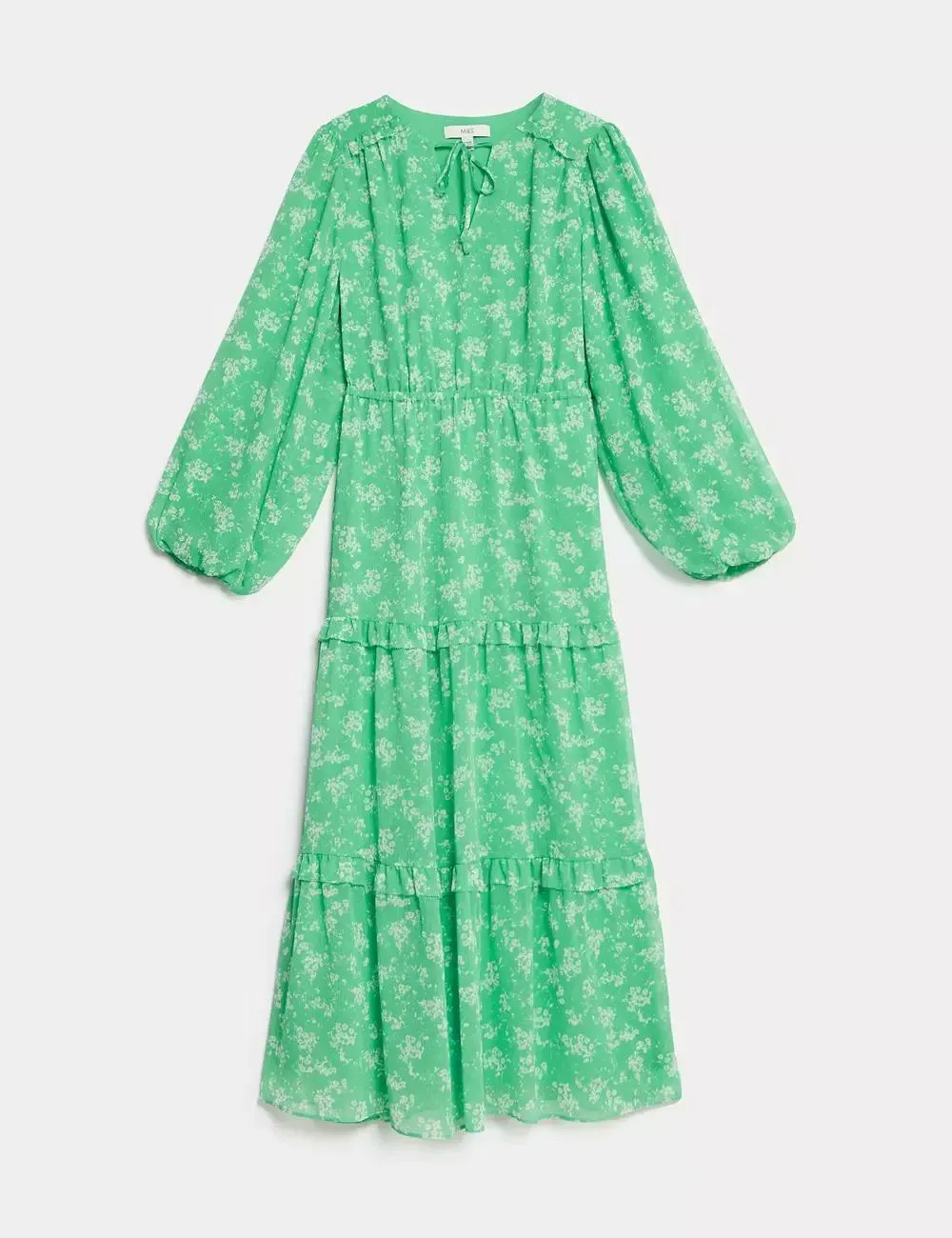 Floral Tie Neck Maxi Tiered Dress