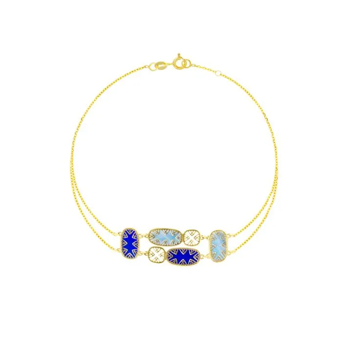 Amelia Andalusia Coloured Mother Of Pearl Bracelet Six Motifs in 18K Yellow Gold