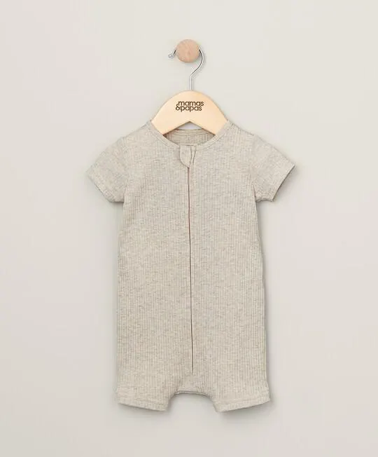 Organic Ribbed Oatmeal Zip Romper