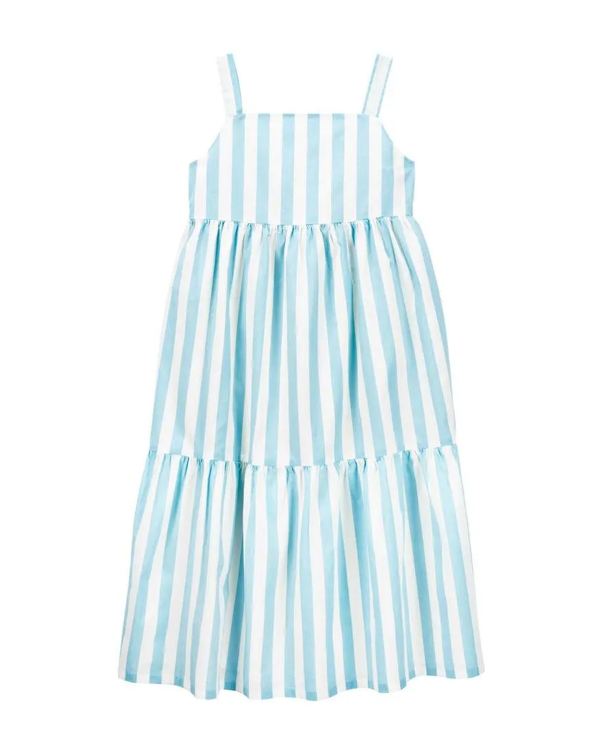 Stripe Print Midi Tiered Dress