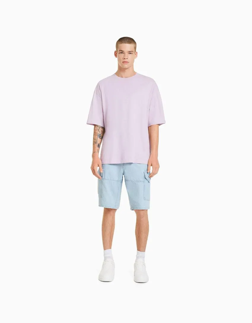Baggy denim cargo Bermuda shorts