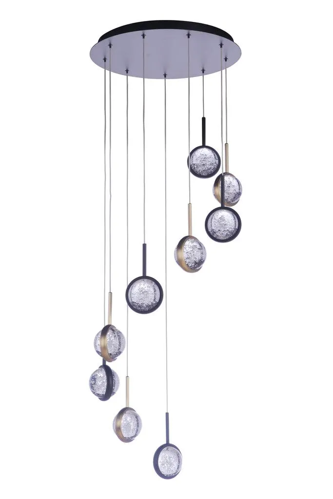 Glitzer 9 Light LED Chandelier - Matte Black & Aged Brass