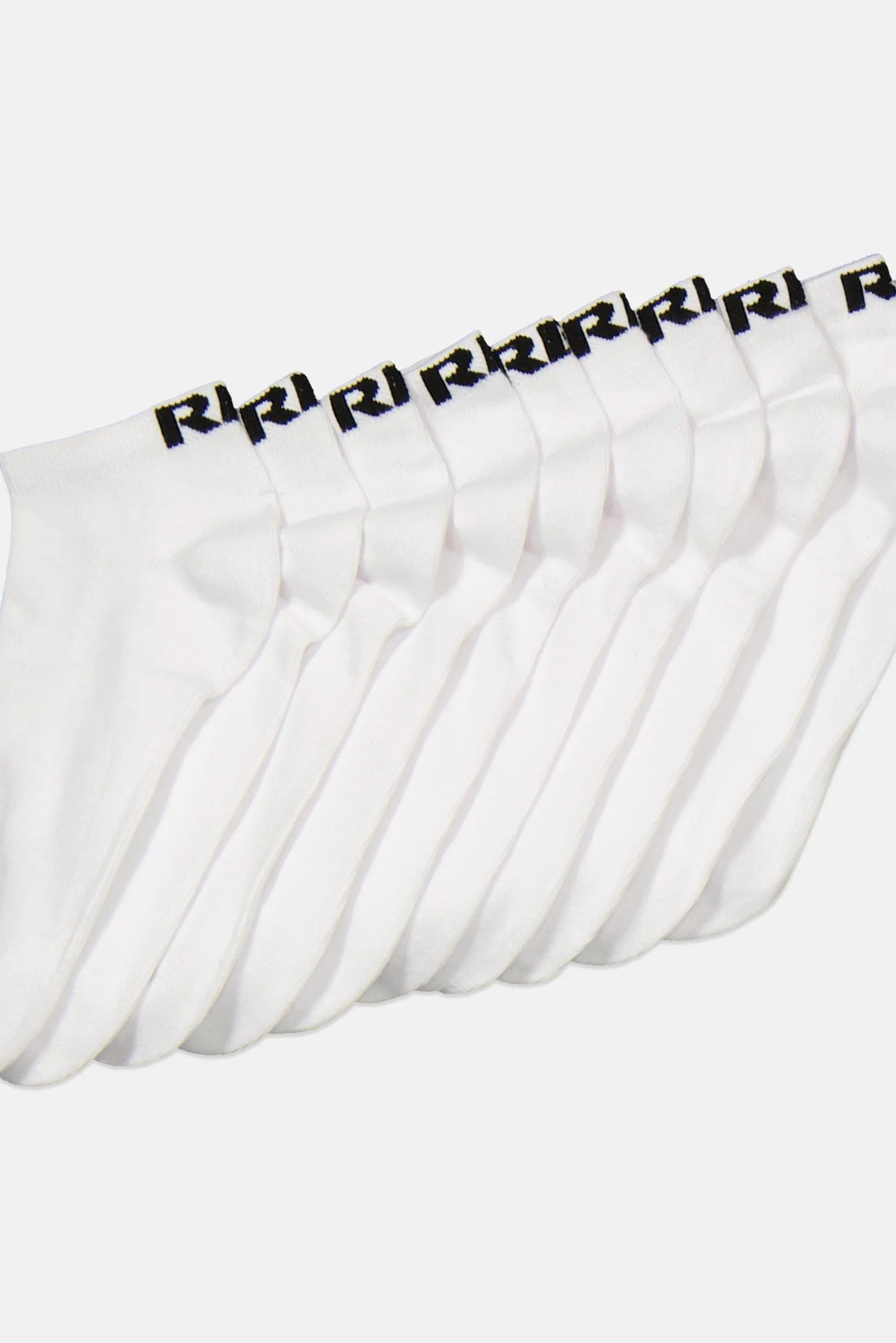 Men 10 Pairs Brand Logo Ankle Socks, White/Black