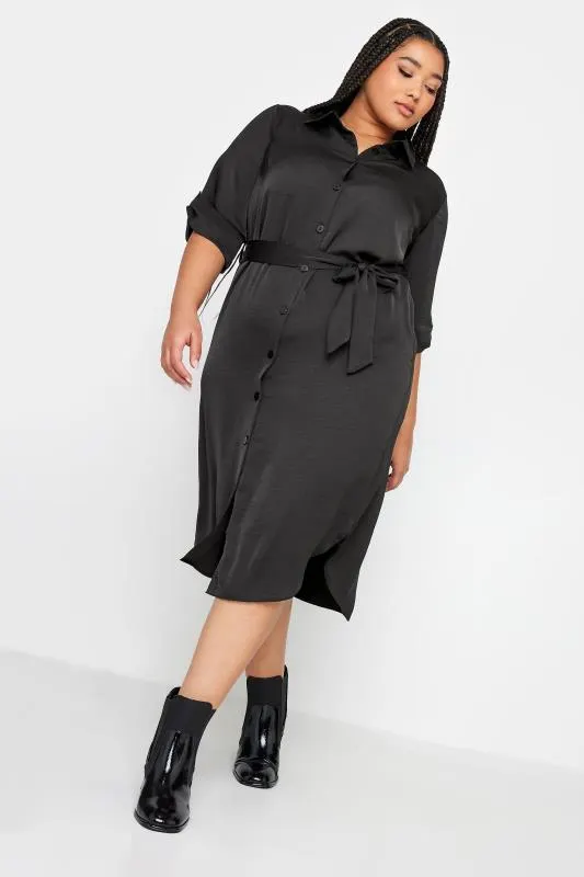 YOURS Curve Black Midi Shirt Dress