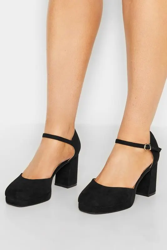 LIMITED COLLECTION Black Platform Court Shoes In Extra Wide EEE Fit