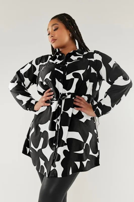 YOURS Curve Black & White Abstract Print Utility Tunic Shirt