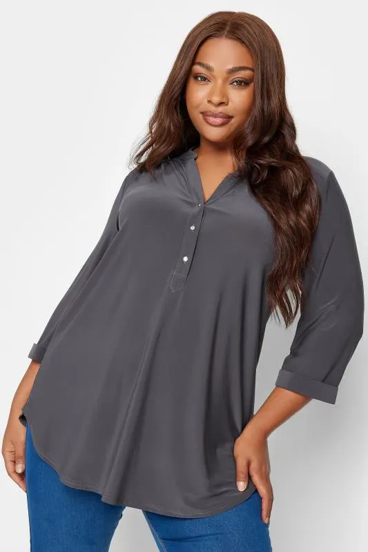 YOURS Curve Grey Half Placket Shirt