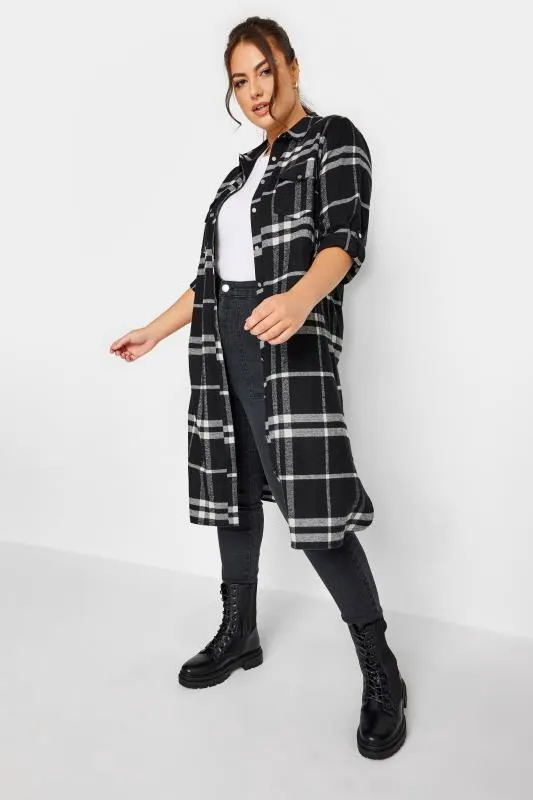 YOURS Curve Black Check Print Longline Shirt