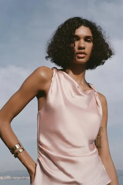 SATIN TOP WITH DRAPED DETAIL