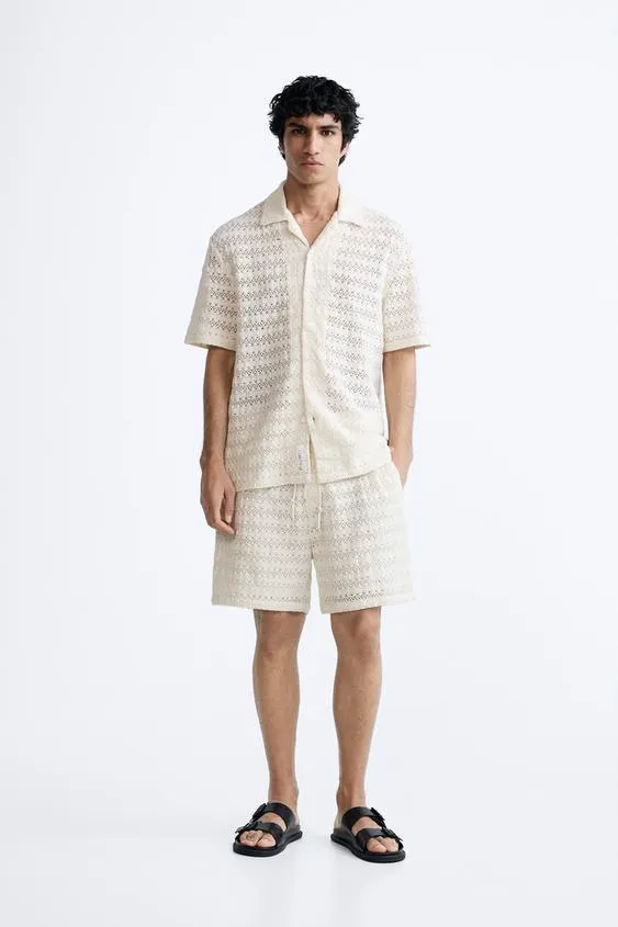 TEXTURED CROCHET BERMUDA SHORTS