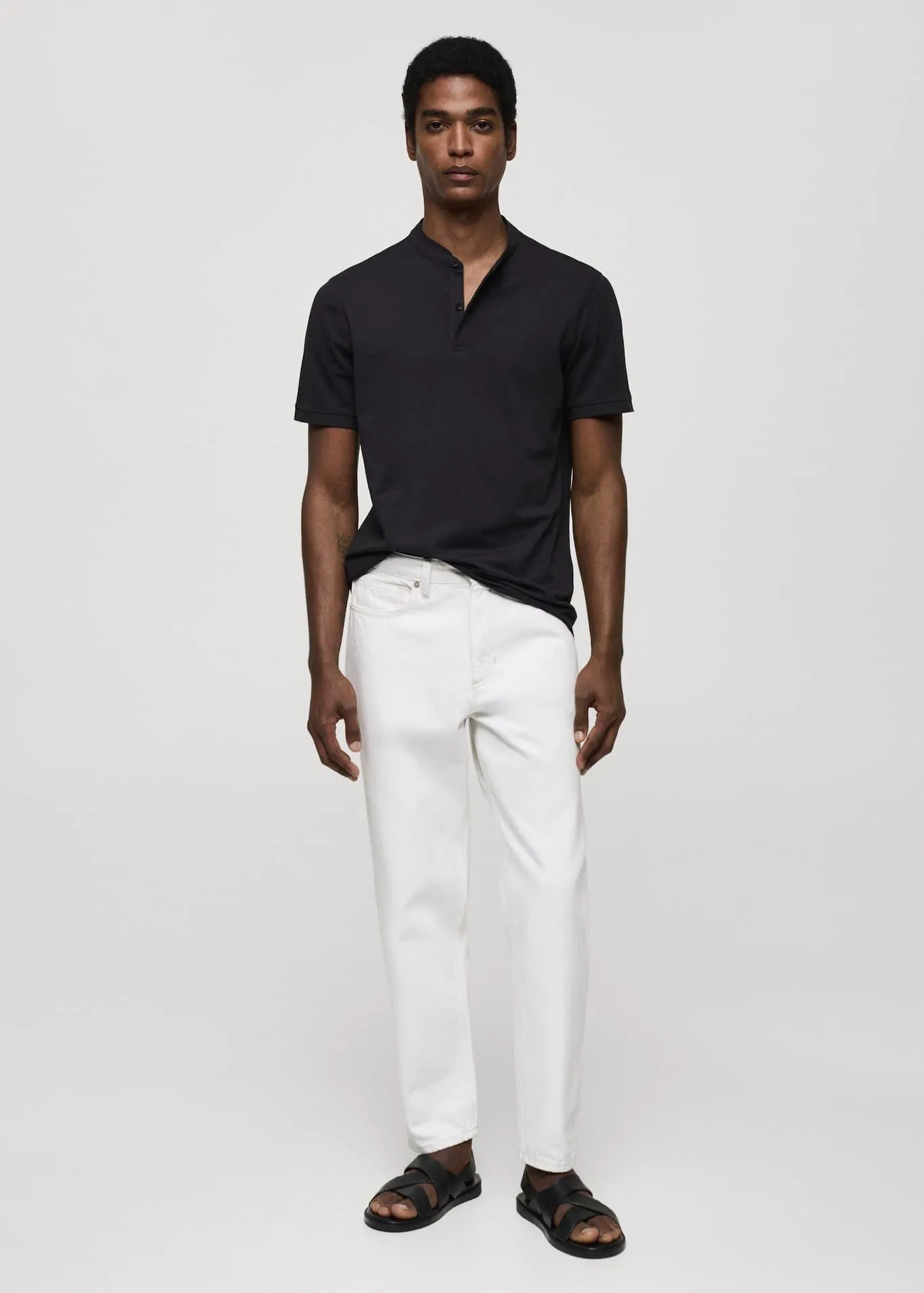 Cotton pique polo shirt with mao collar