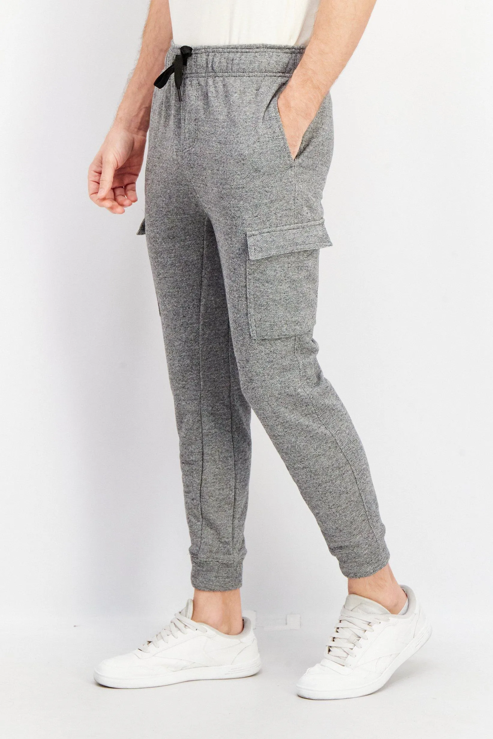 Men Regular Fit Heather Cargo Jogger Pants, Charcoal