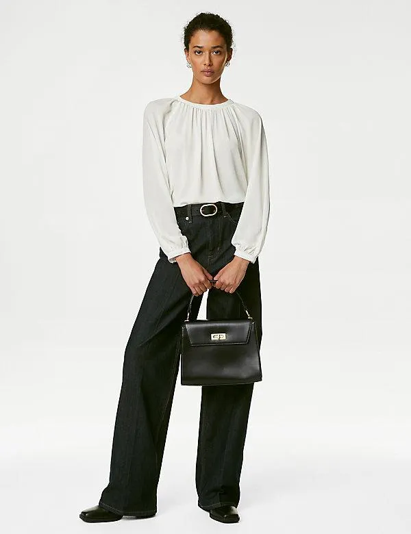 Round Neck Popover Blouse