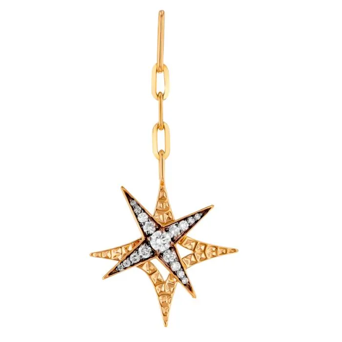 STAR Drop Earrings in 18K Yellow Gold and Studded with White Diamonds