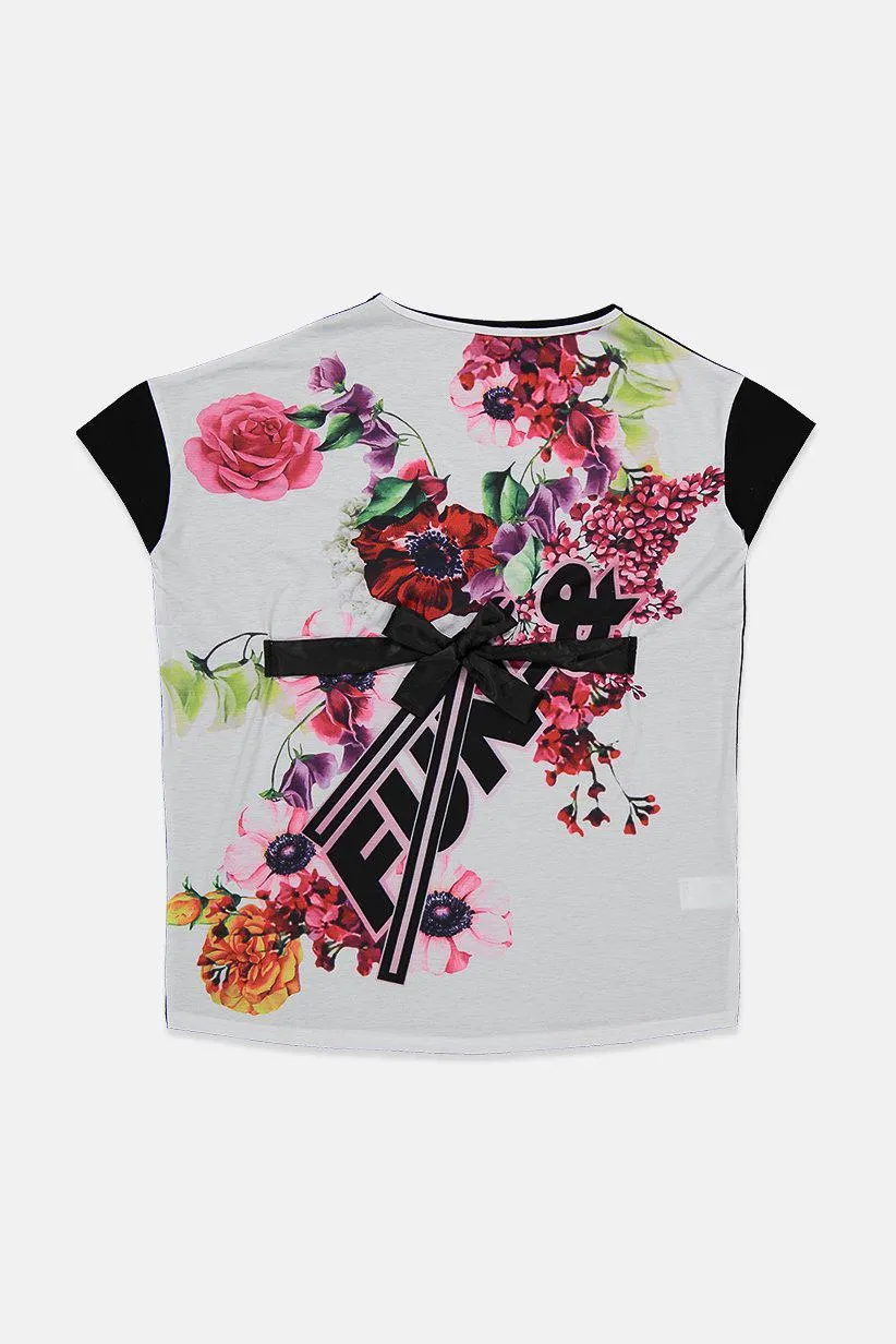 Kids Girl Floral Print Dress, Black Combo