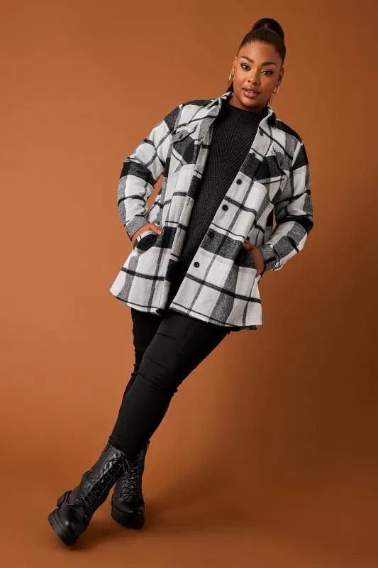 YOURS Curve Grey Check Print Shacket