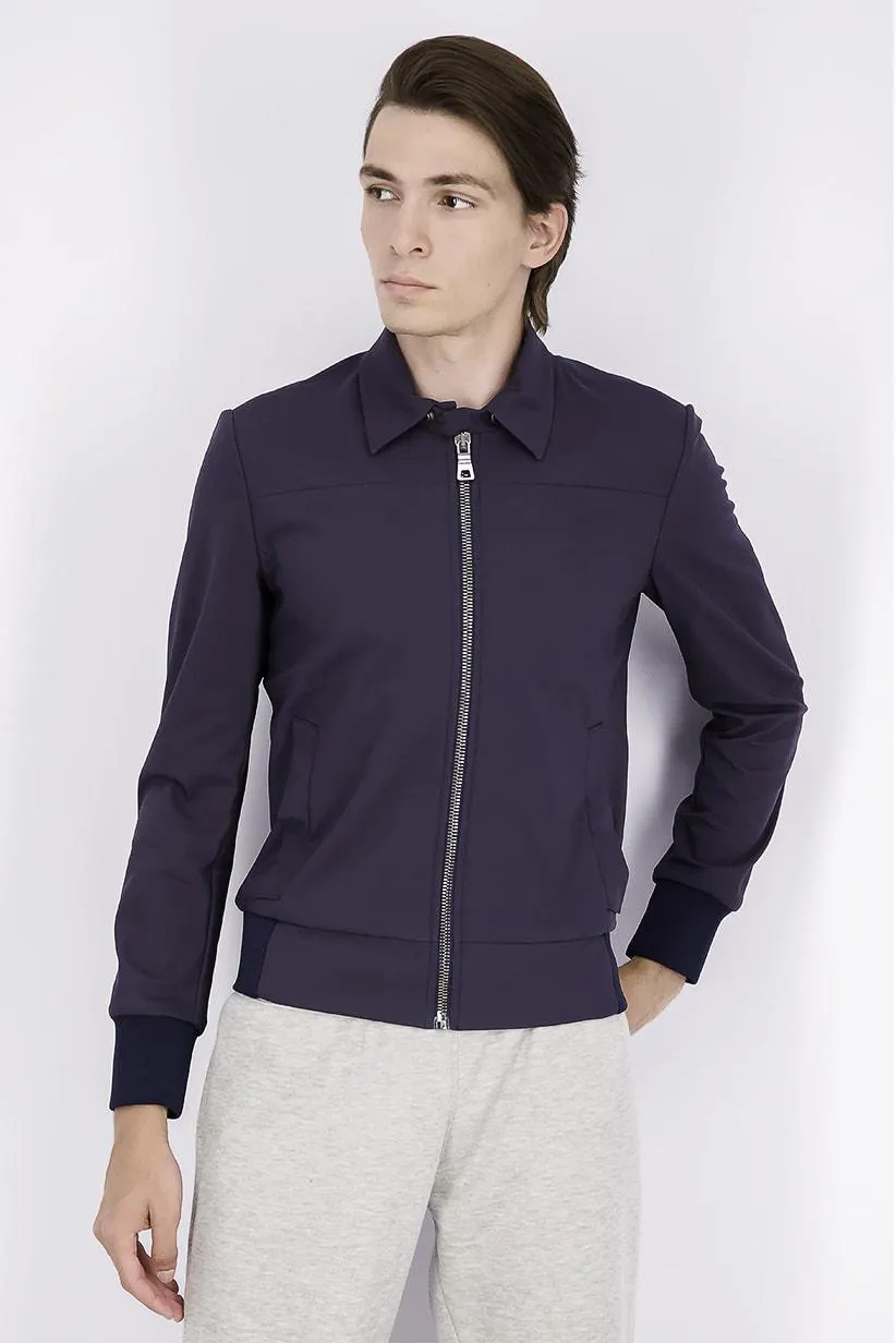 Men Plain Bomber Jacket, Navy Blue