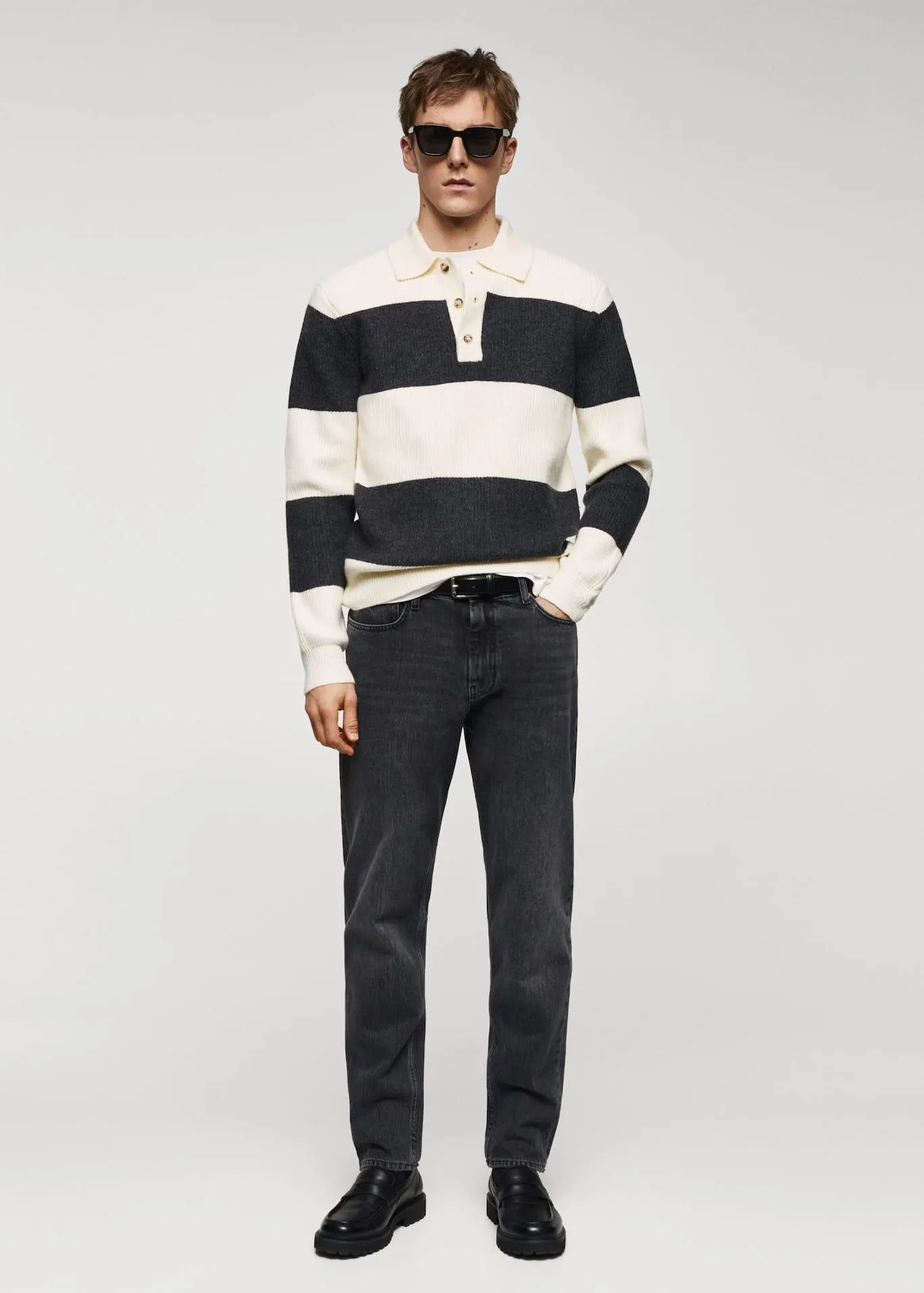 Ribbed striped knitted polo shirt