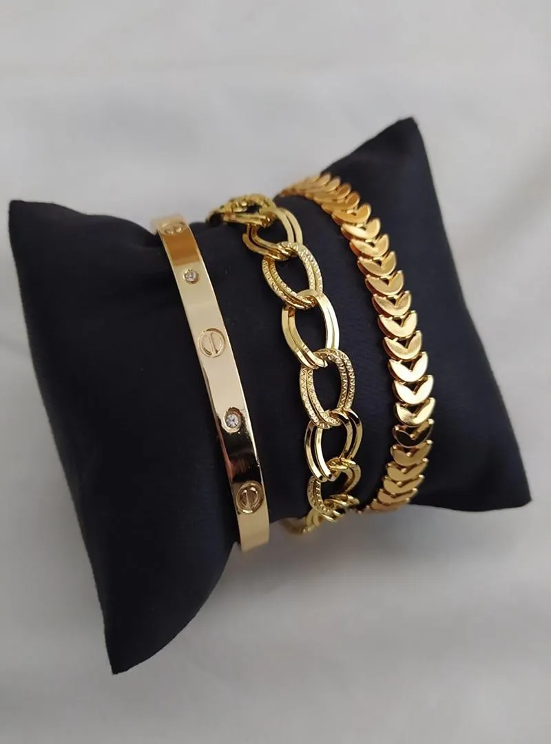 3 Piece Bracelet Gold Color Plated