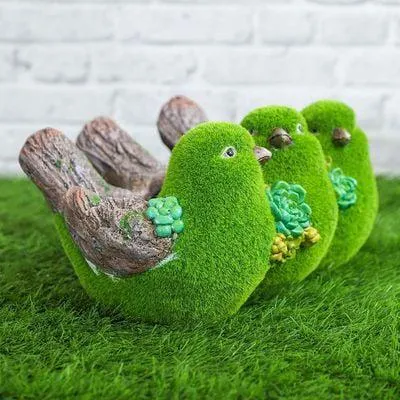 3 Birds Flocked Green Planter