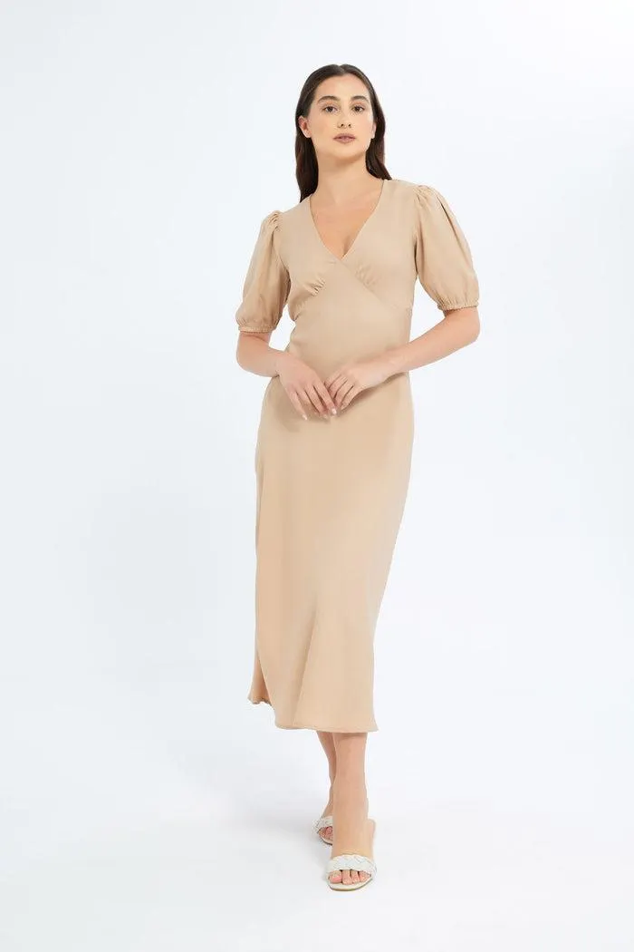 Women Beige Open Back Dress