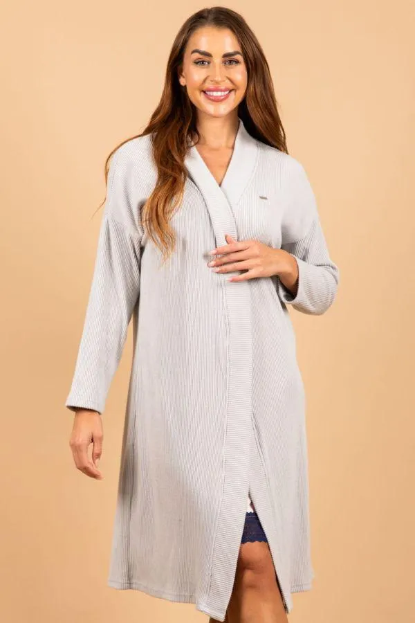 Ladies Grey Rib Cardigan