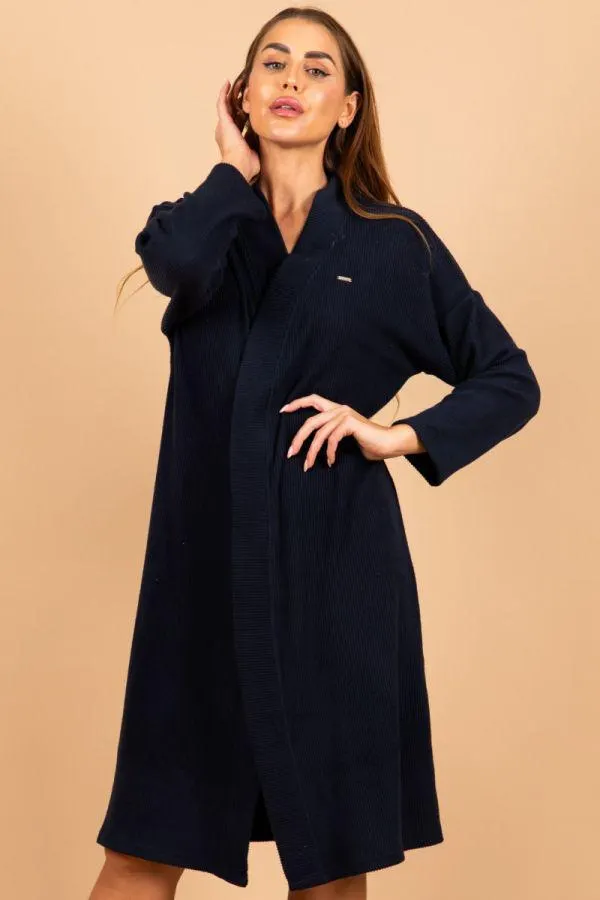 Ladies Navy Rib Cardigan