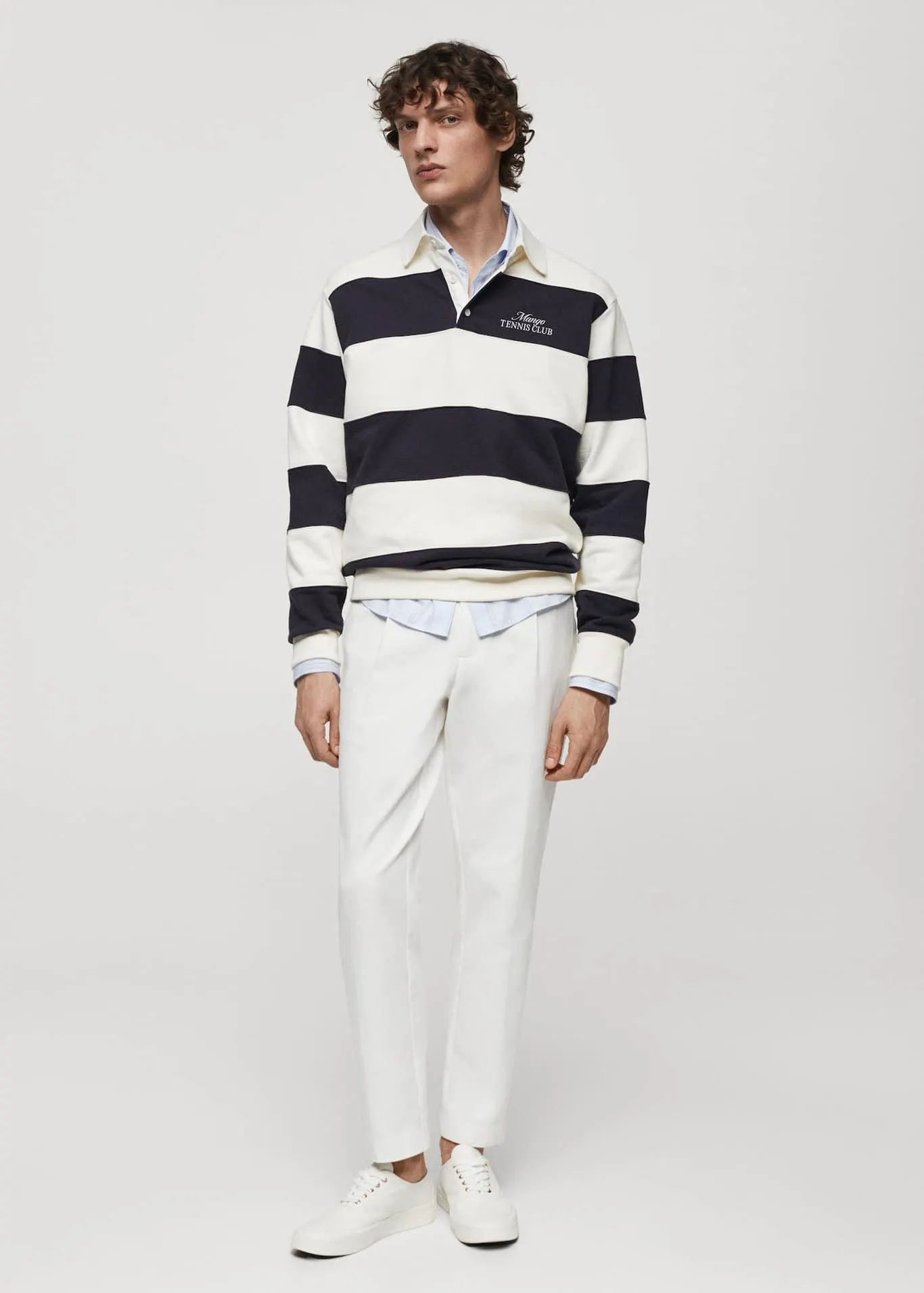 Embroidered striped polo sweatshirt