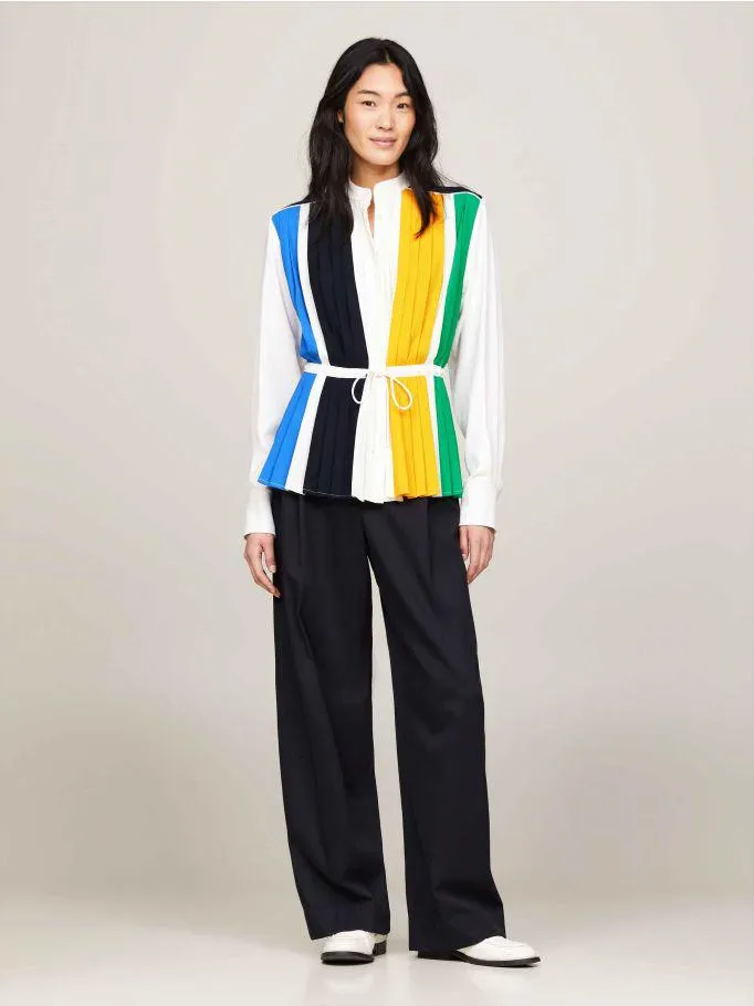 Pleated Colour-Blocked Regular Fit Shirt