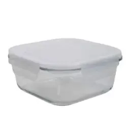 Leakproof And White Silicone Sealed Lid Square Glass Lunch Storage Box- 800ml
