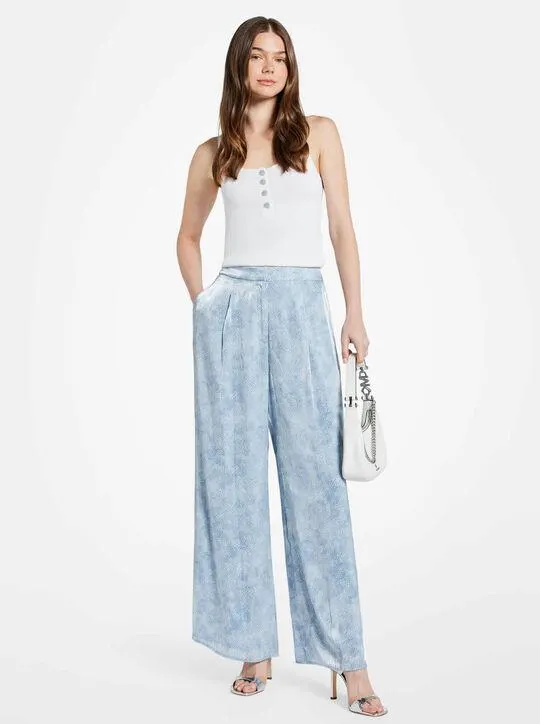 Printed Iridescent Georgette Wide-Leg Pants