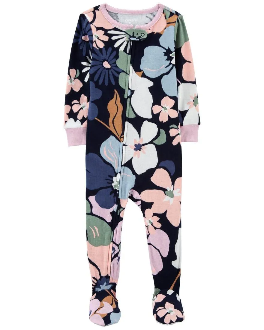 1-Piece Floral 100% Snug Fit Cotton Footie Pajamas