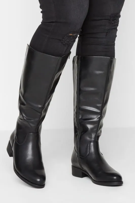 Black Stretch Knee High Boots In Wide E Fit & Extra Wide EEE Fit