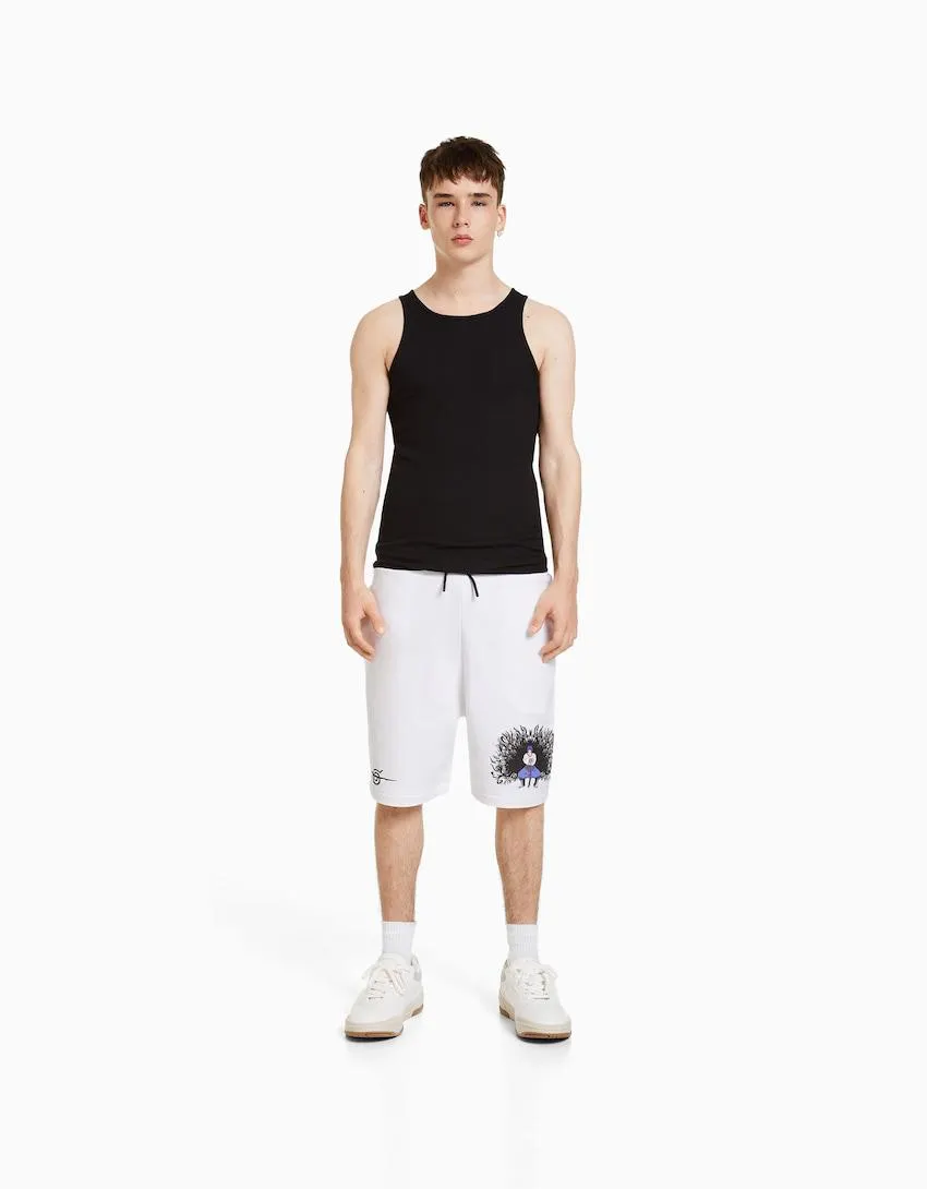 Naruto print plush Bermuda shorts